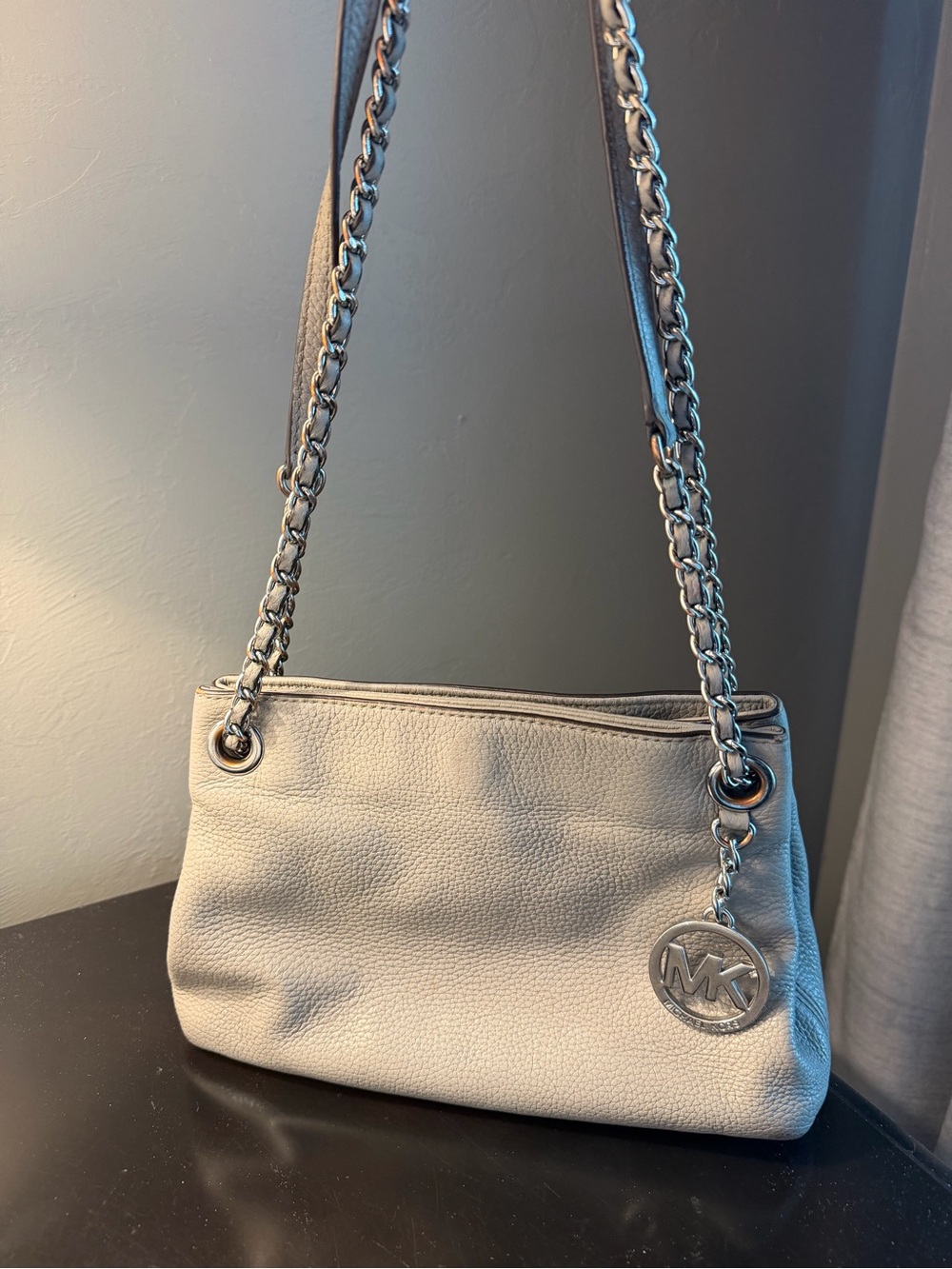 Michael Kors Pebbled Shoulder Bag in Gray with Silver Hardware